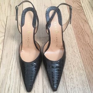 Rene Mancini Brown Crocodile Sling Back Heels